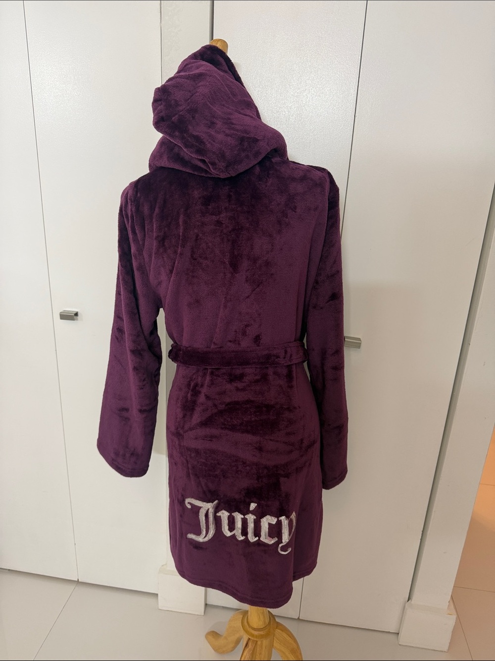 Juicy Couture Deep Purple & Sparkly "Juicy" Plush Hooded Bathrobe